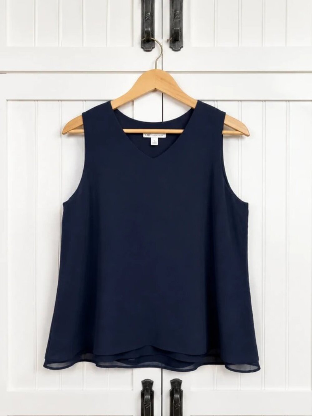 Cato Navy Blue Sleeveless Layered Chiffon Blouse Top Size Large